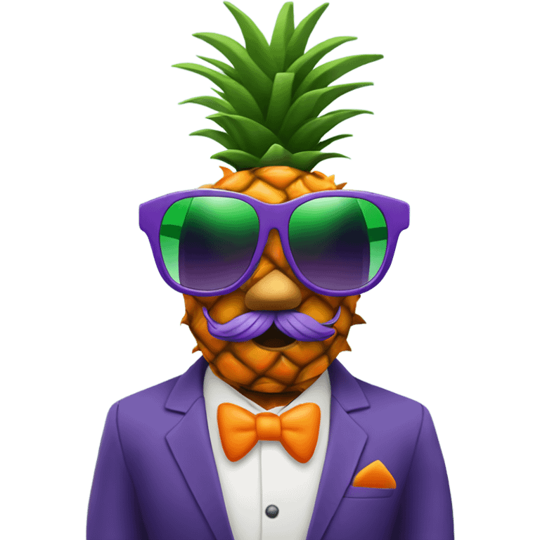 Purple pineapple wearing orange sunglasses in a green  tuxedo ￼ emoji