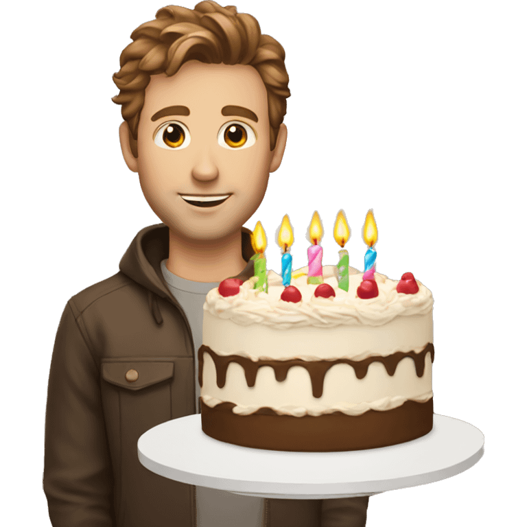 White man brown hair with birthday cake emoji