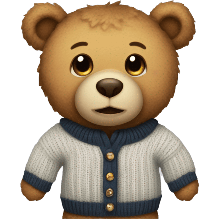  A teddy bear in a sweater that says "I'm glad you're mine." emoji