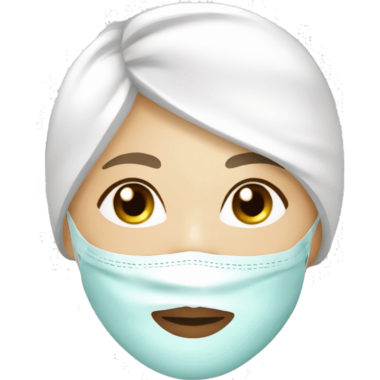 White lady with face mask spa beauty full face relaxing emoji