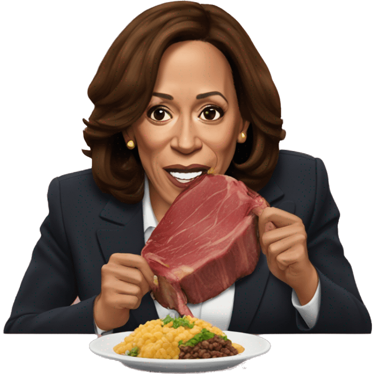 kamala harris eating a big beef steak emoji