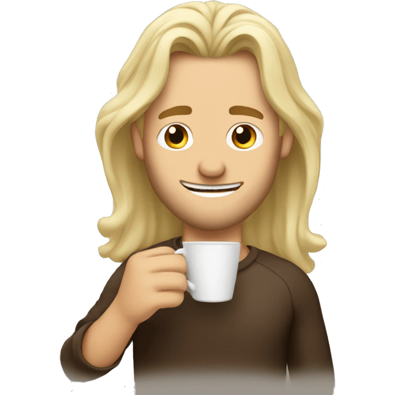 Long haired blonde man drinking a coffee happily  emoji