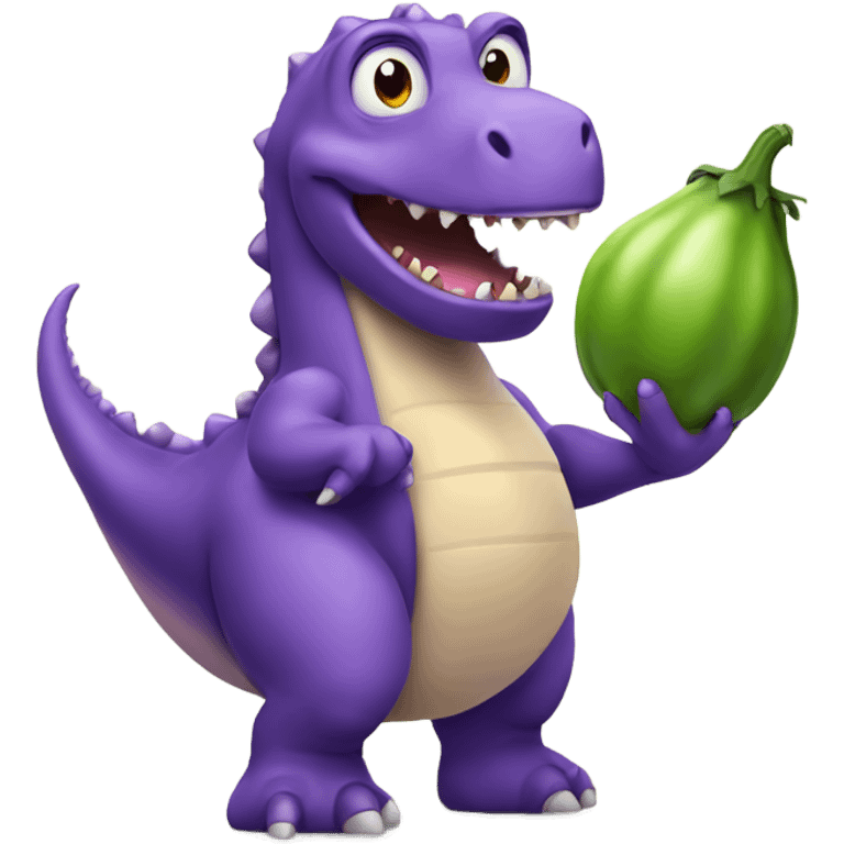 Dinosaur holding eggplant  emoji