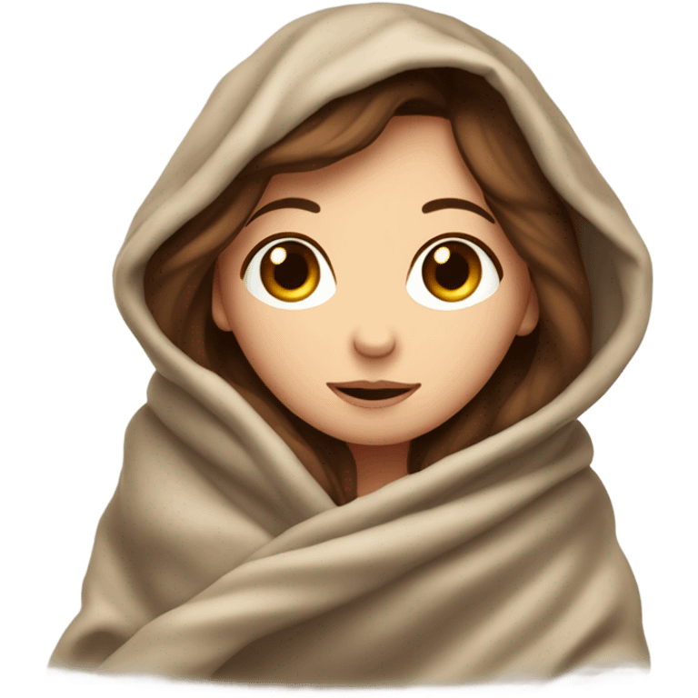 Brown haired girl with fair skin tone cuddled up in a blanket emoji