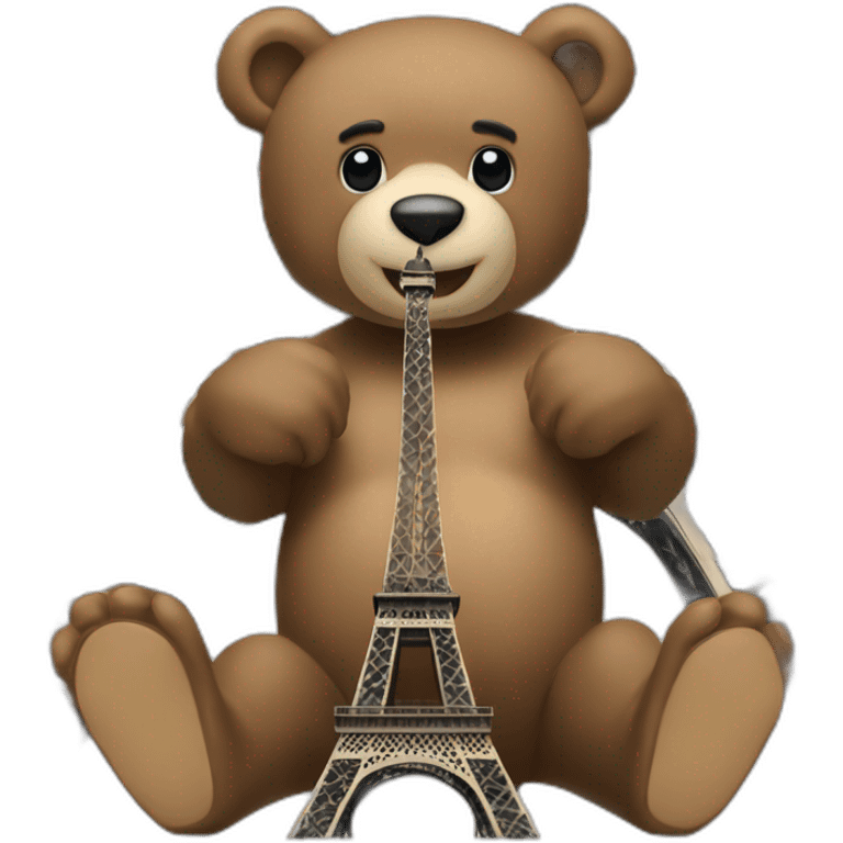 A bear escalating the Eiffel tower emoji