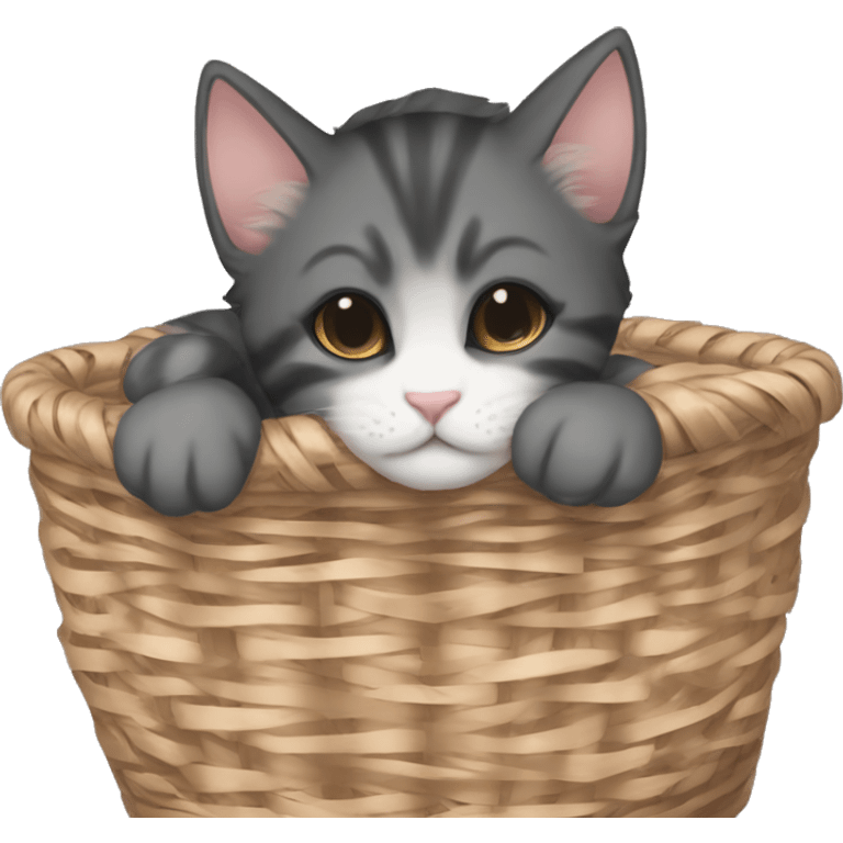 Kitten curled up in a basket dark academia aesthetic emoji