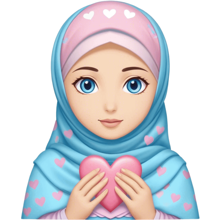 Turkish beautiful finish Konya girl blue eyes with hijab and pastel hearts dress emoji