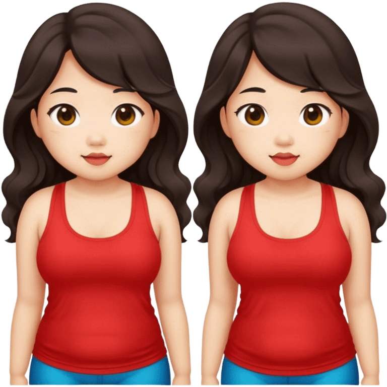 Cute Chubby asian girl long wavy hair in red tanktop emoji