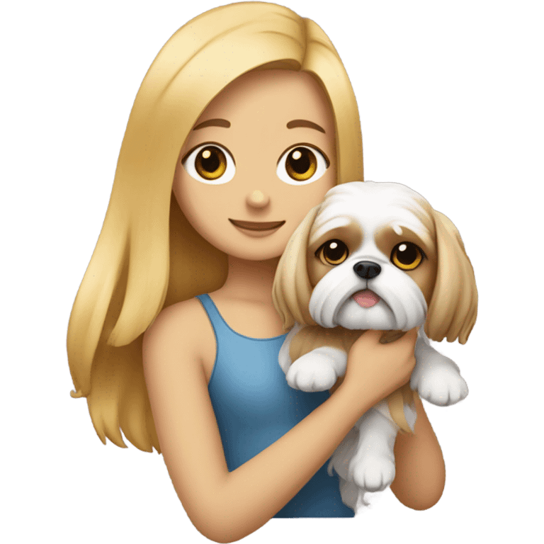 golden hair girl with shih tzu dog emoji