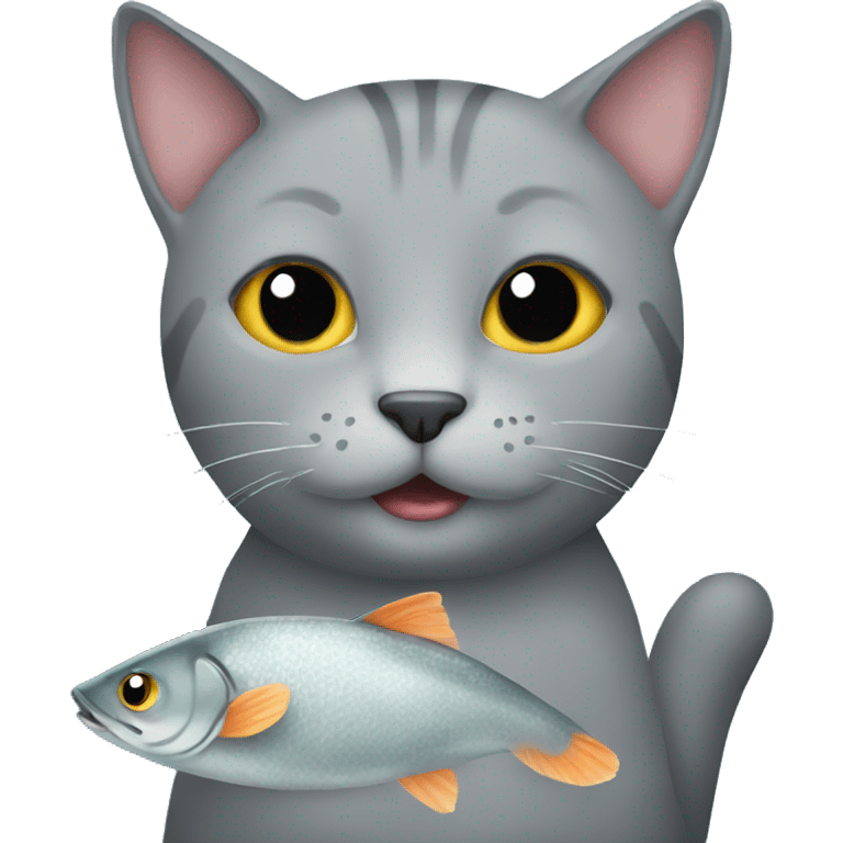 Grey cat holding a fish  emoji