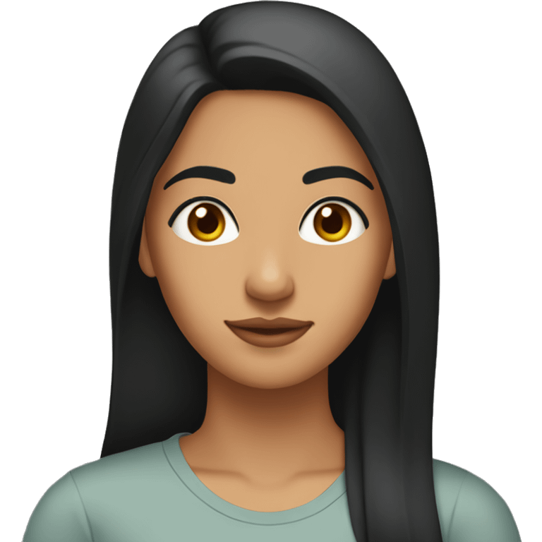 A 25 year old, South Asian woman, with straight black hair,   with brown eyes wearing a t-shirt. emoji