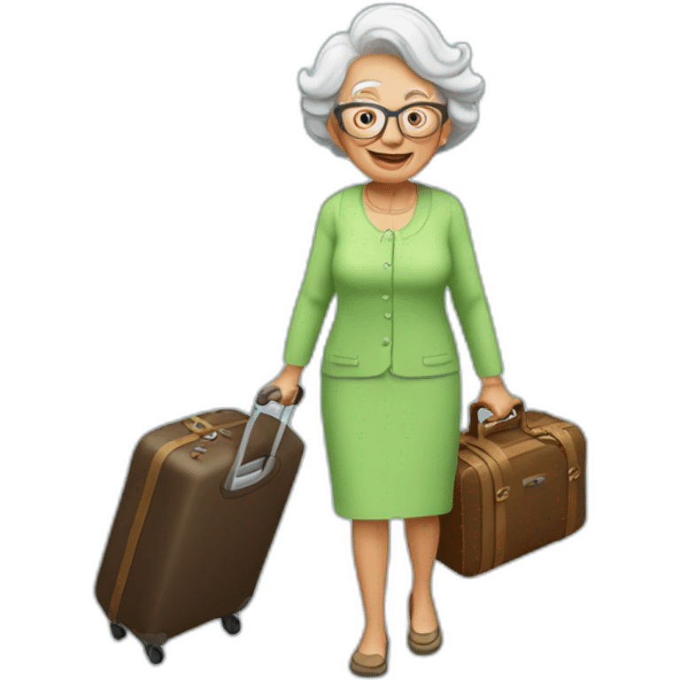 grandma with a suitcase flies on vacation emoji