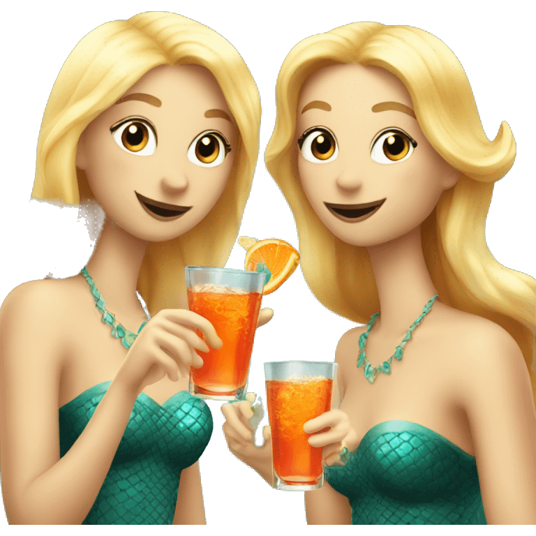 Three blond mermaids drinking aperol emoji