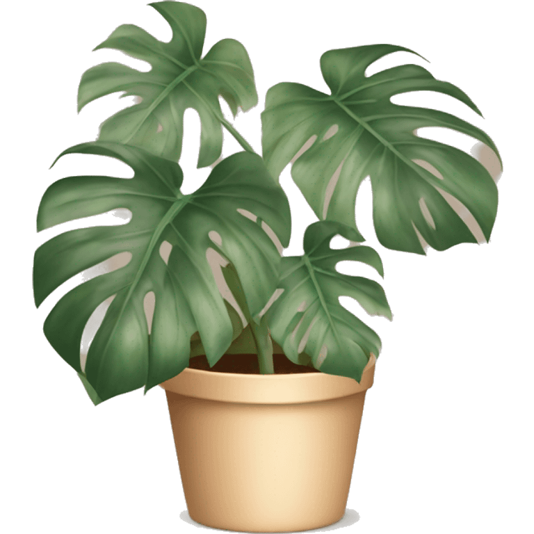 monstera plant in a pot pot in pastel brown colors emoji