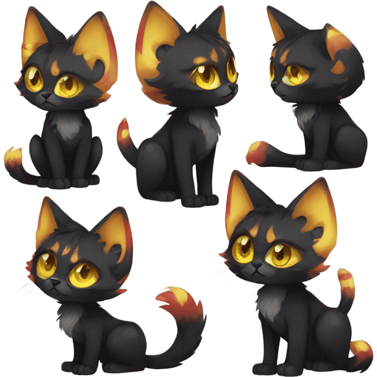 black Shiny Fionbri-Falvie-sparkle-feline-sona with yellow eyes, red edgy markings full body fursona emoji