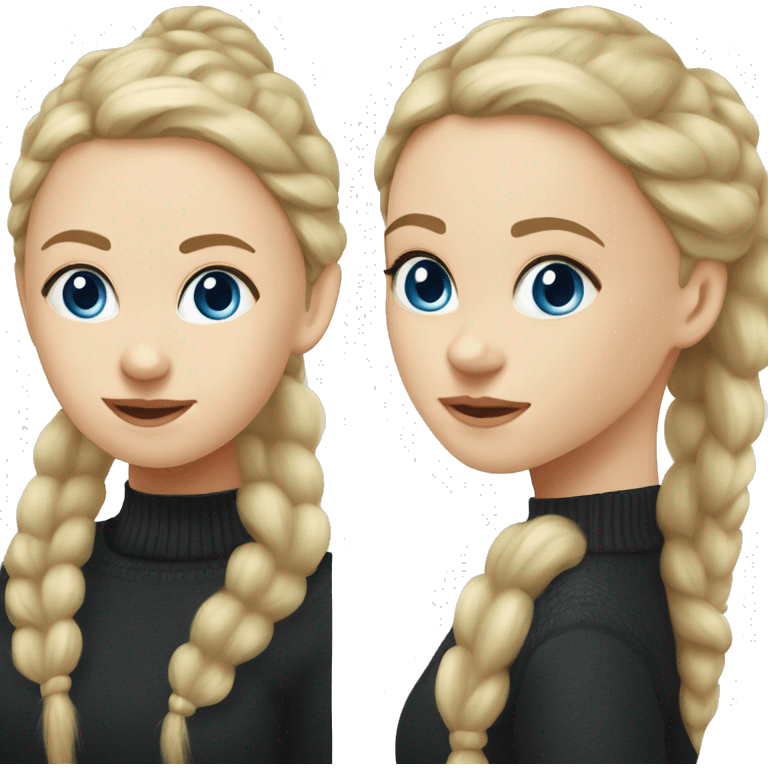 Russian girl with white skin with blonde hair with blue eyes in a black sweater with a ponytail on her head emoji