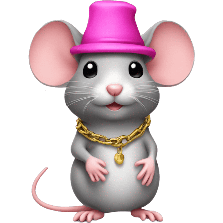 Mouse with little chain and pink hat emoji