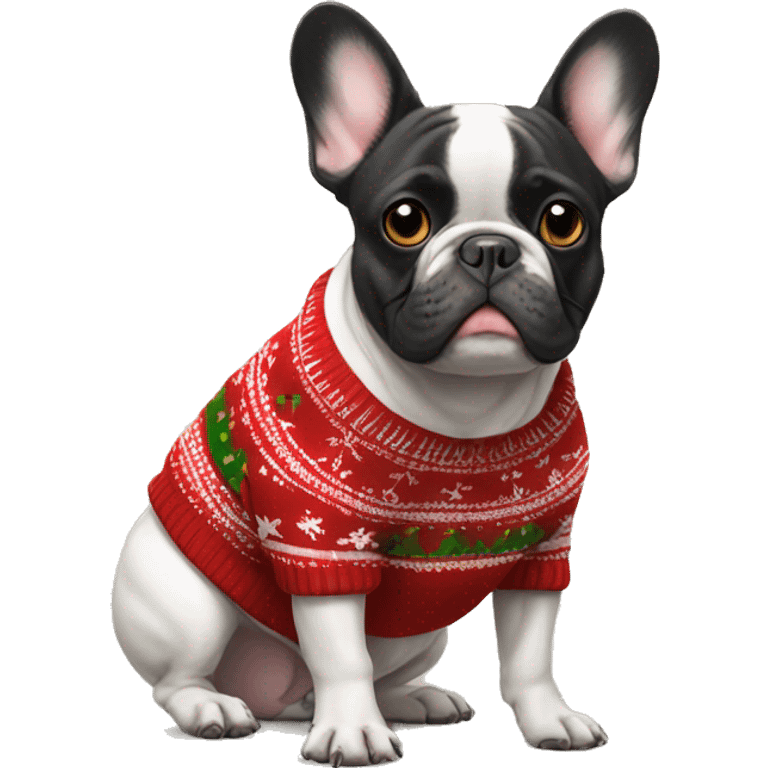 french bulldog in christmas sweater emoji