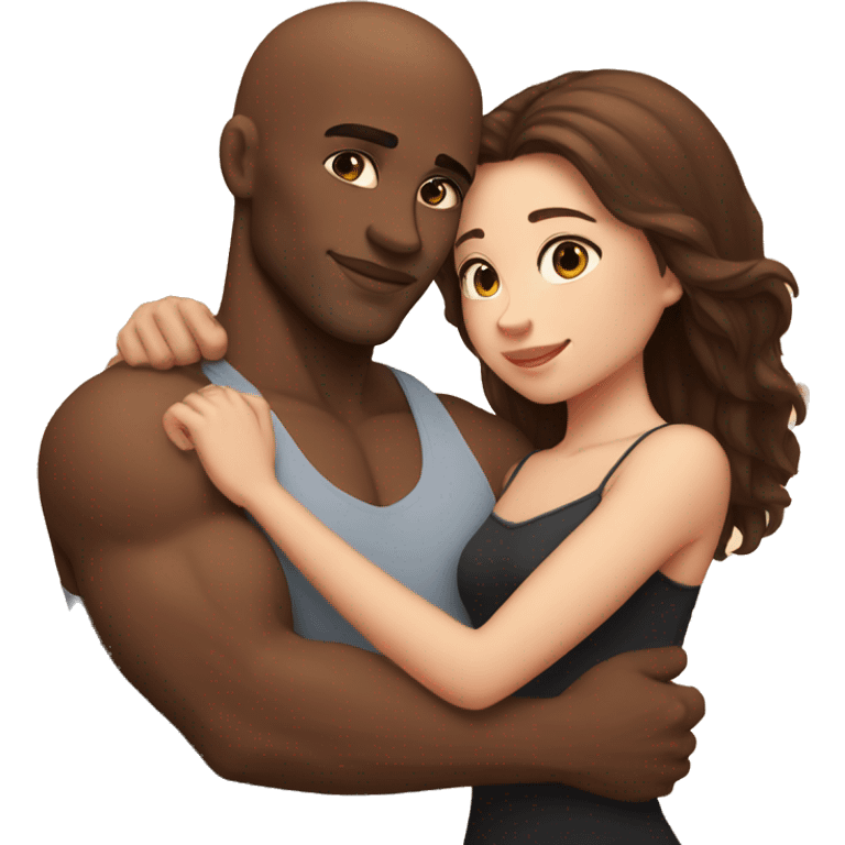 Beautiful Girl with long brown hair and boy with brown hair cuddling, Bald black man with big biceps emoji