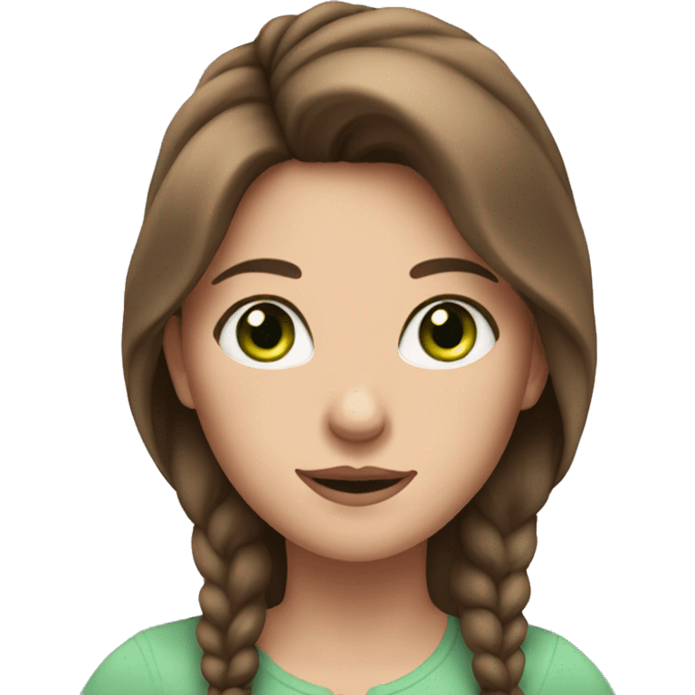  lady with brown hair and green eyes and a unicorn emoji