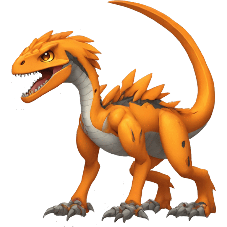  Edgy Orange Digimon-Fakemon-Velociraptor-Dragon-Mecha full body emoji