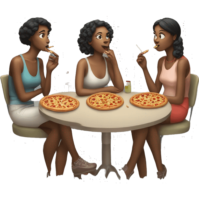 three women smoking cigarettes and eating pizza  emoji