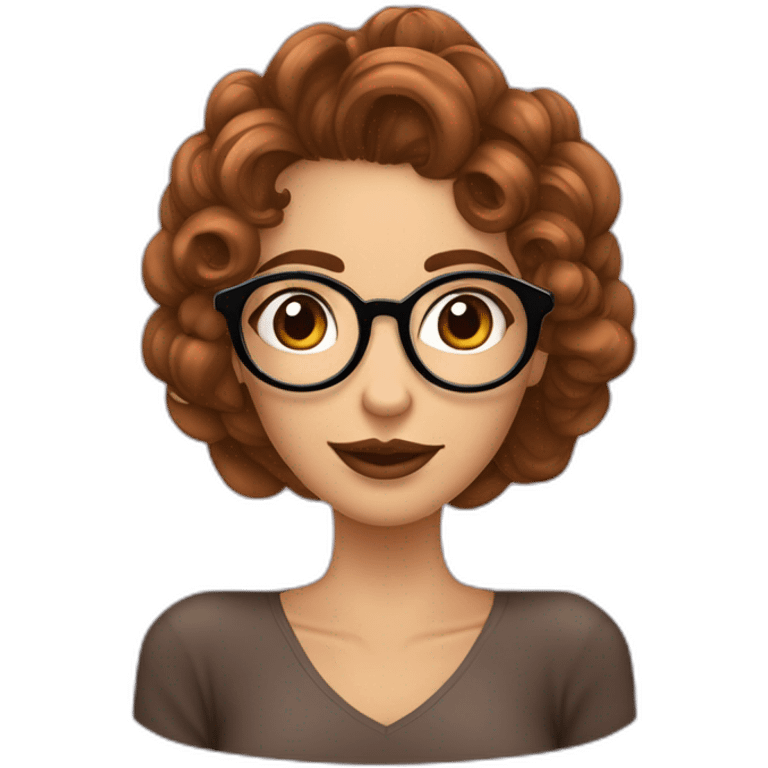 Fille qui porte des lunettes aux cheveux marron ondulée avec uzn cicatrice dans les sourcils et un bouche pulpeuses emoji