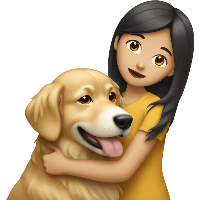 Asian girl holding a golden retriever  emoji