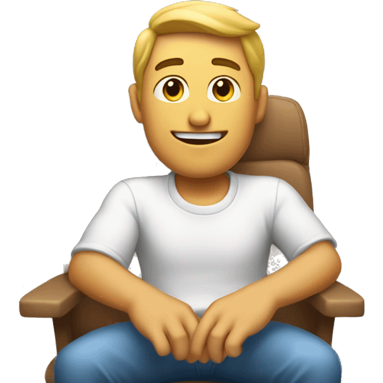 A guy seating on a seat with the one hand out of the seat. He blinking  emoji