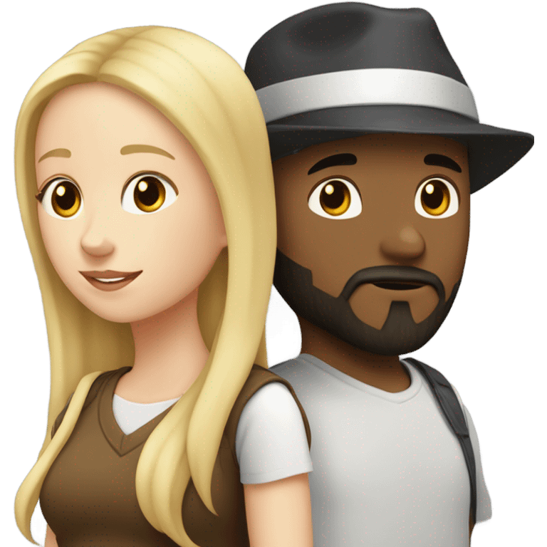 White girl with blonde hair with white boy with dark beard and hat emoji