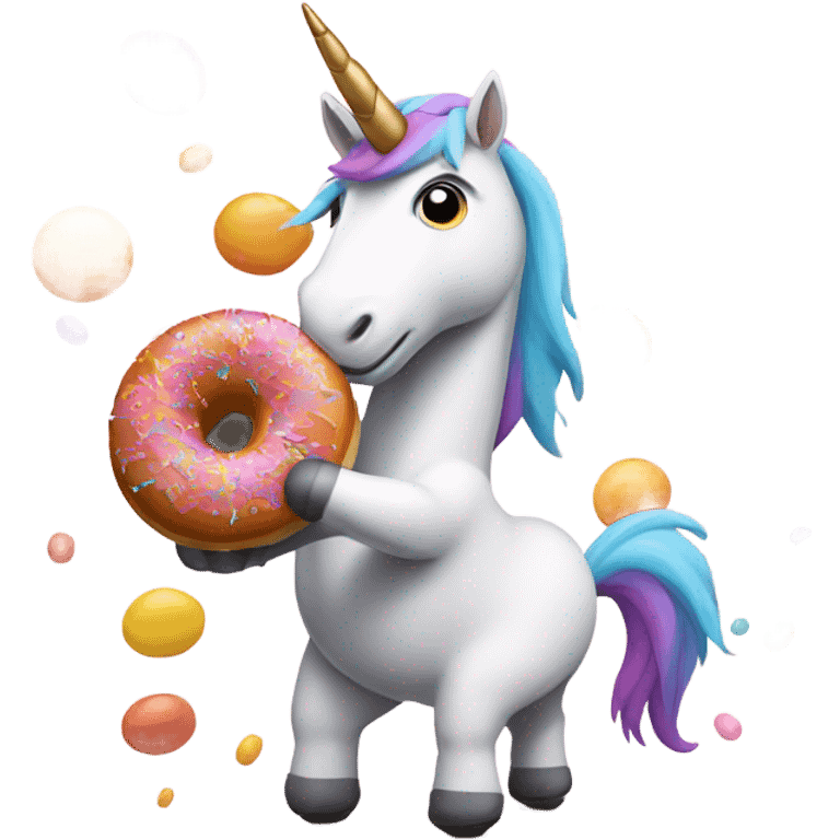 Unicorn eating a dounut with a basketball ball emoji