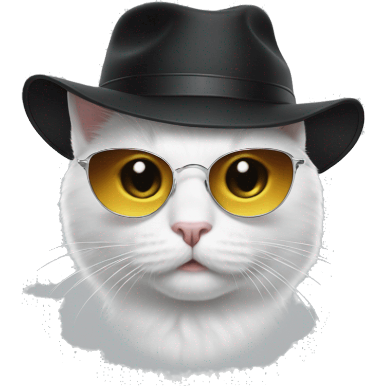 White cat with sunglasses and black hat emoji