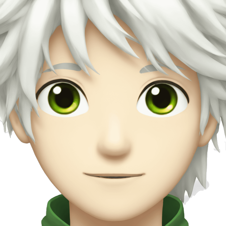 ANIME boy with green eyes and white hair emoji