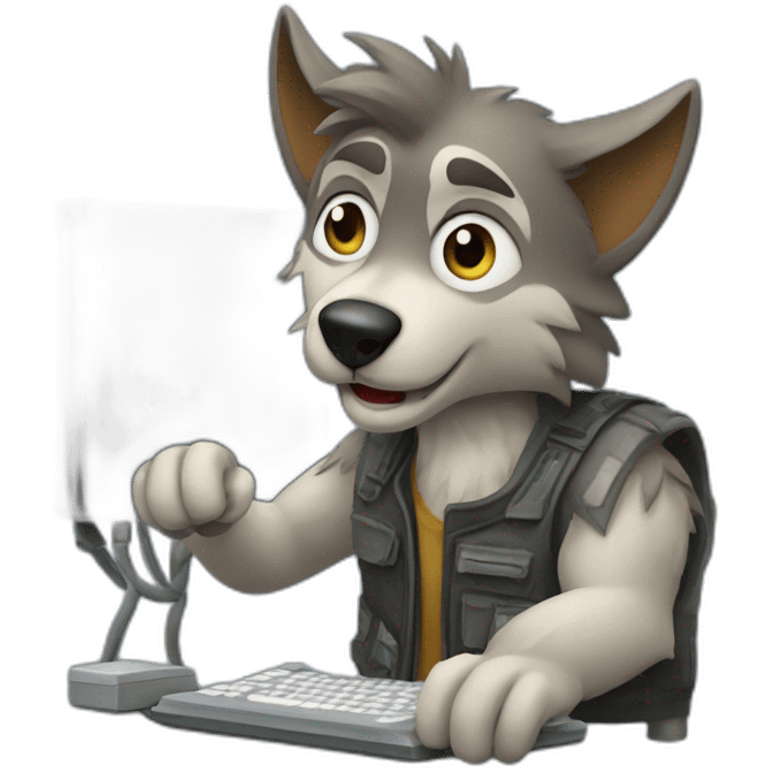 wolf playing video games on pc emoji