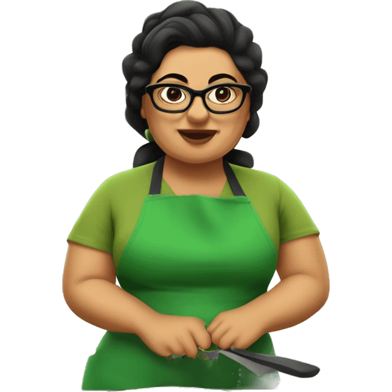 mexican chubby lady green apron  with glasses cooking tacos emoji