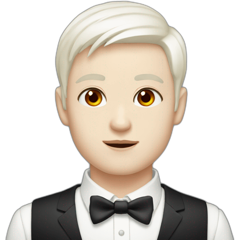 Boy, red eyes, White short hair, pale-skin, tuxedo emoji