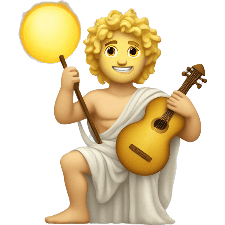 Apollo god of music and poetry and sun. Holding a lyre with Blonde hair emoji