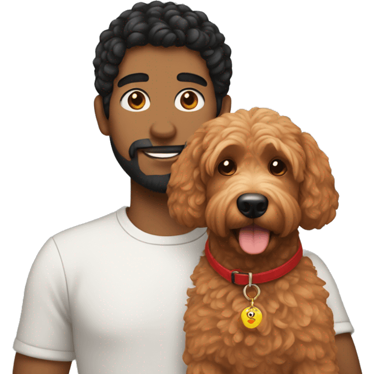 guy with black hair holding red goldendoodle emoji