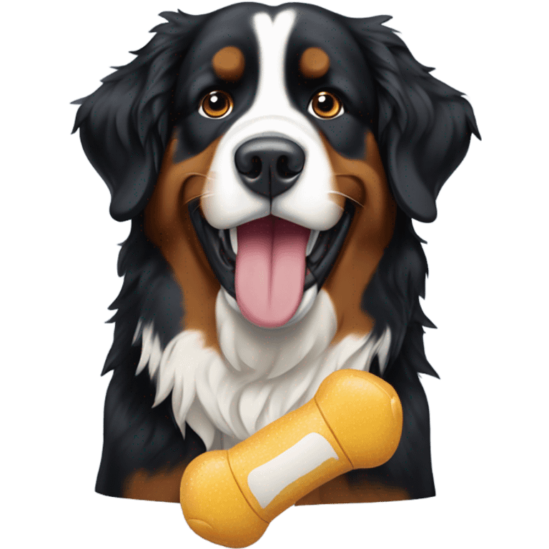 Bernese Mountain dog with a squeaky toy in its mouth  emoji