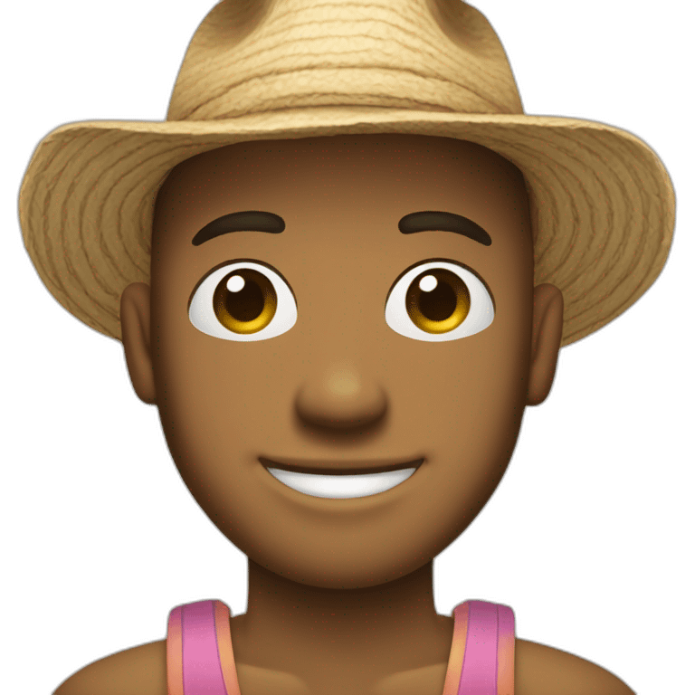 Bitmojis iPhone For a person He wears a beach hat, his features are like a small person, he is smiling, and his face is turned to the left  emoji