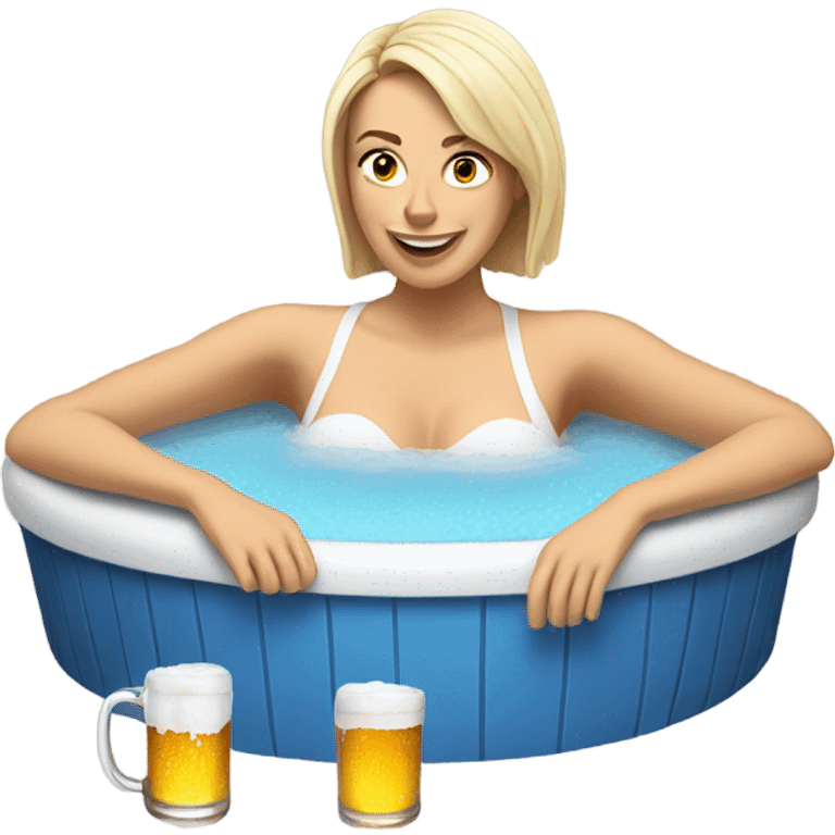 White Woman in hot tub with beer emoji