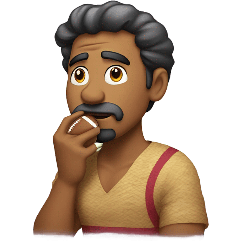 Hawaiian Man thinking of eggplant with drool and holding a football  emoji