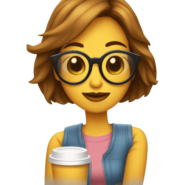 Chica leyendo con gafas y cafe emoji