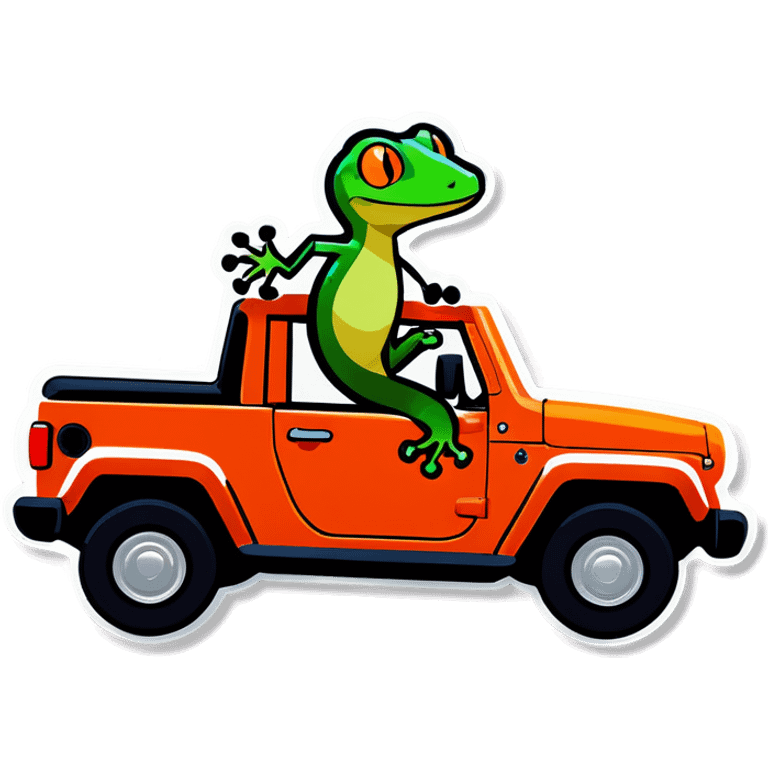 Gecko climbing on a orange jeep emoji