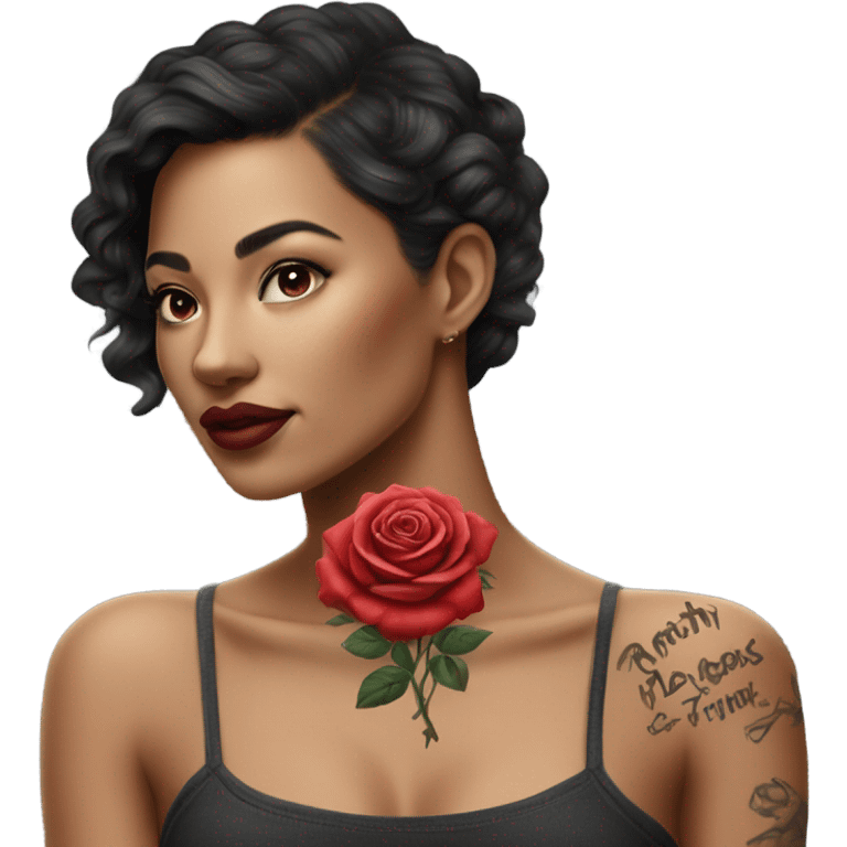 Hyper Realistic beautiful woman model with a small rose tattoo emoji