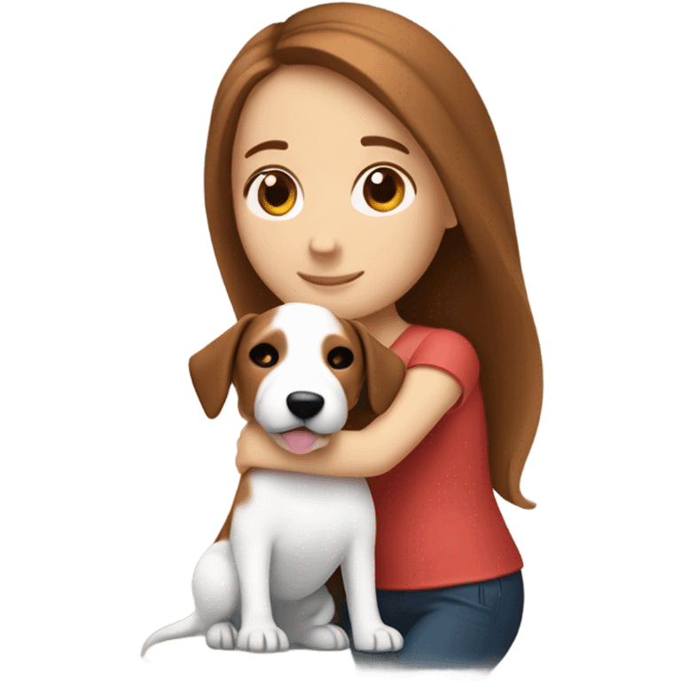 white girl with chestnutbrown hair hugging jack russell terrier emoji