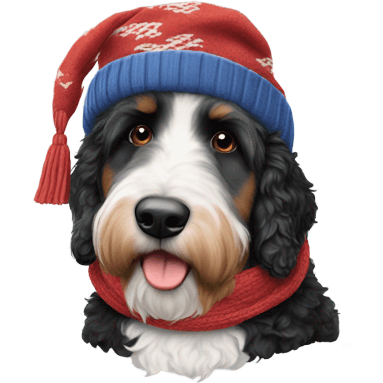 Bernedoodle with knoxville smokies hat and scarf emoji