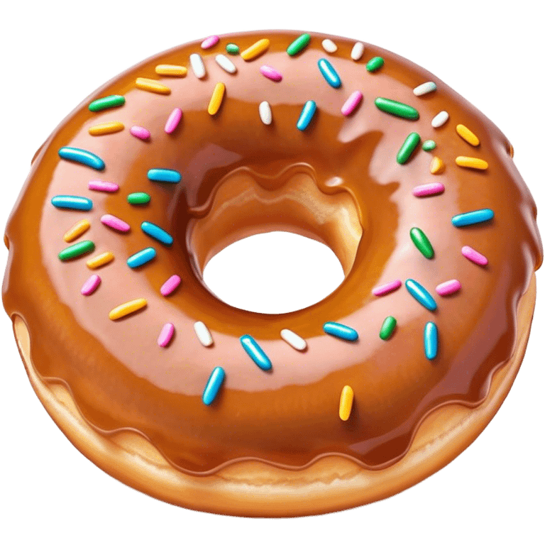 Cinematic Realistic Donut Dessert Emoji, depicted as a fluffy glazed donut with colorful sprinkles rendered with detailed textures and playful, warm lighting. emoji