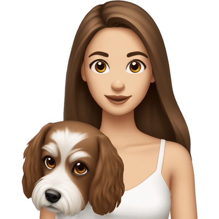 beautiful woman, straight long medium brown hair, brown eyes With Maltese dog emoji