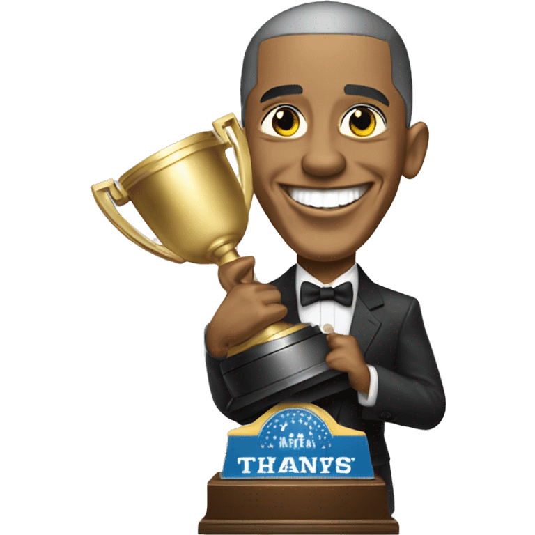 Barack Obama celebrating with a trophy emoji